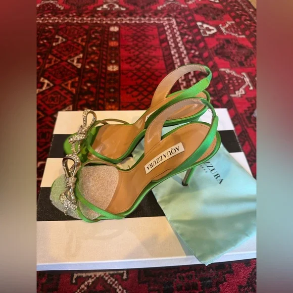 NEW NIB Aquazzura Babe 105 Sandals Heels in Green Satin